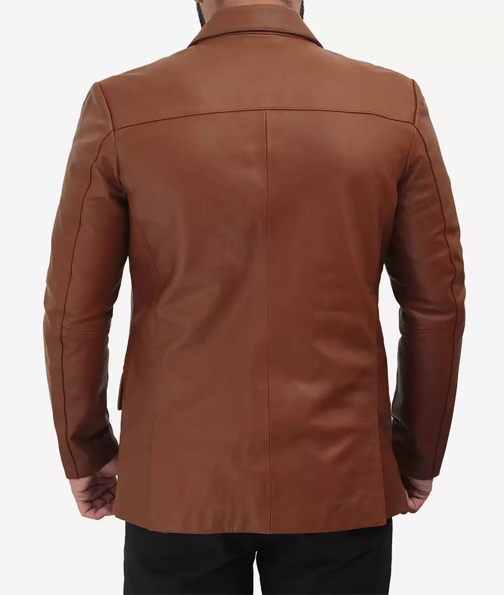 Mens Premium Two Button Cognac Leather Blazer LSM-0071