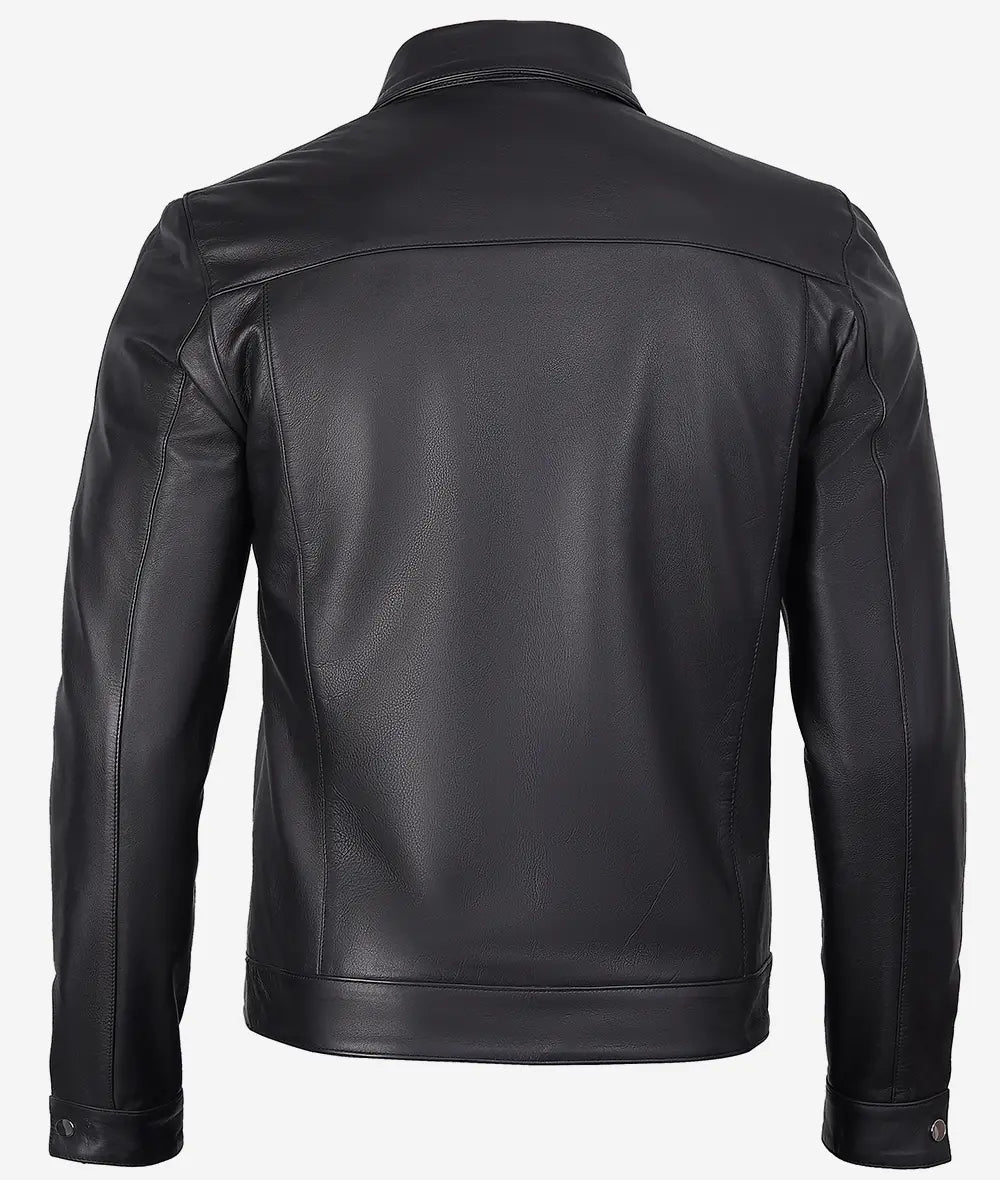 Men's Premium Black Trucker Leather Jacket LSM-0031