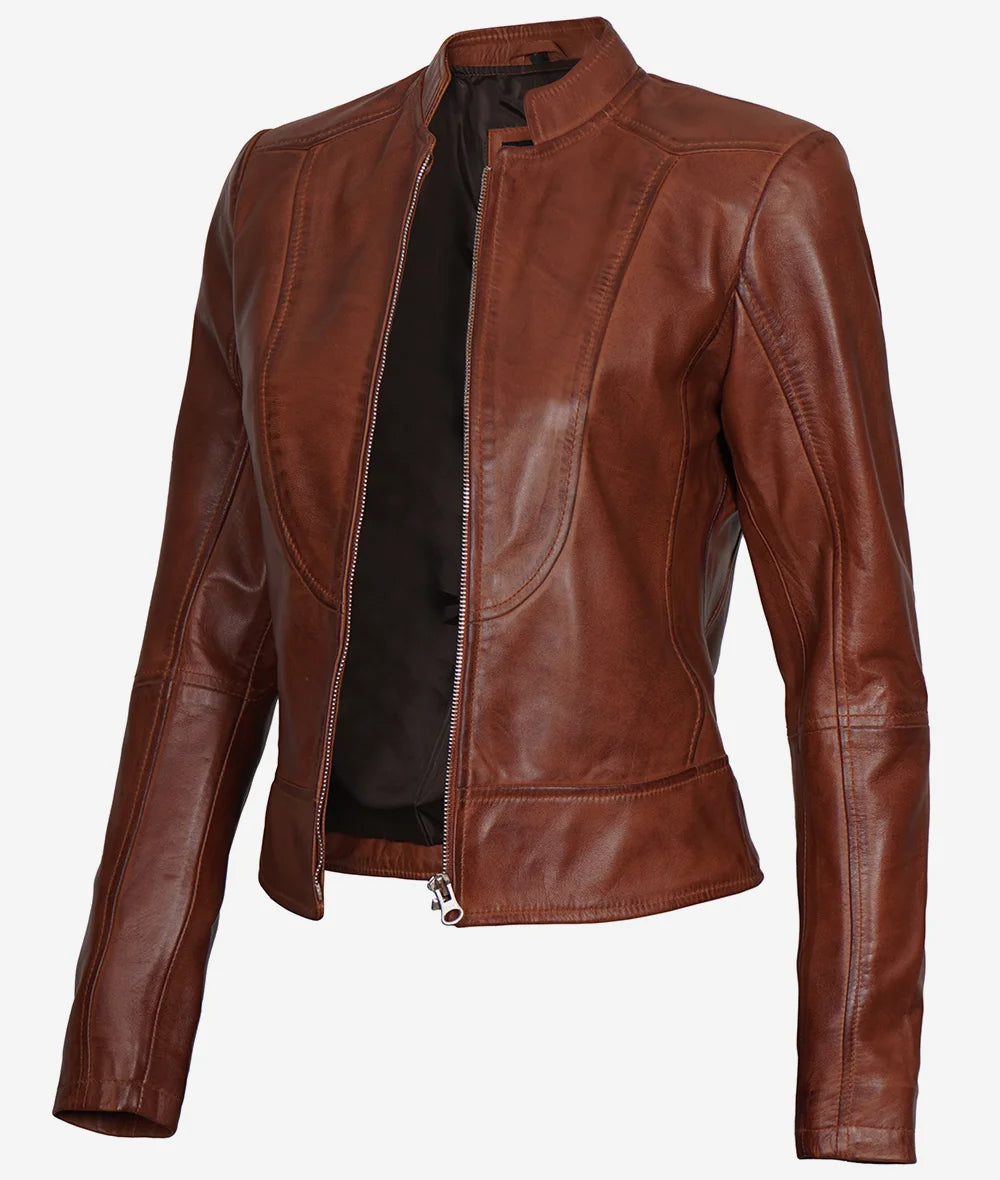 Women's Slim Fit Leather Biker Jacket LSW-0025