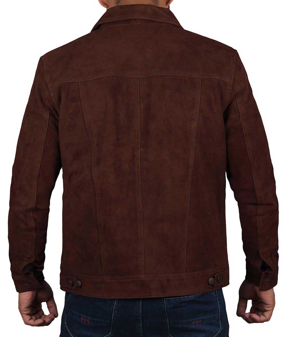 Dark Brown Trucker Suede Jacket for Men LSM-0086