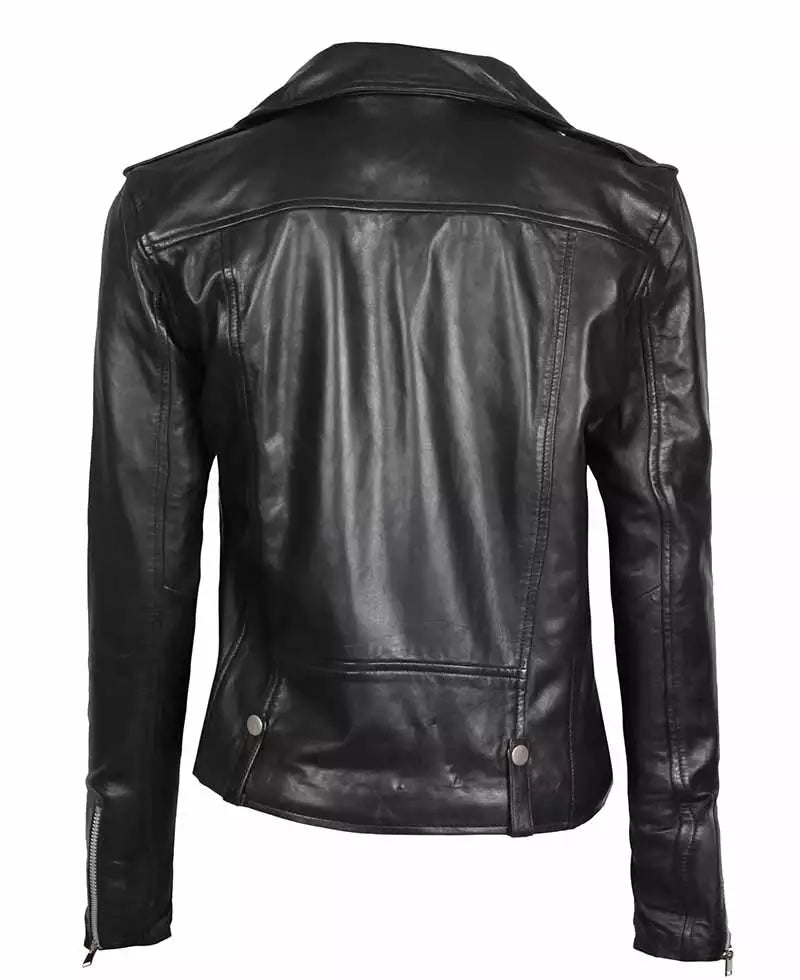 Amber Women's Black Leather Asymmetrical Moto Jacket LSW-0038