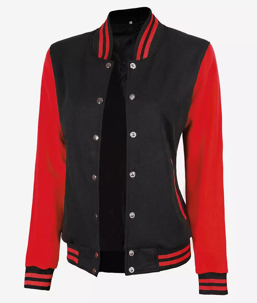 Women's Black and Red Varsity Jacket - Baseball Letterman Style LSW-0082