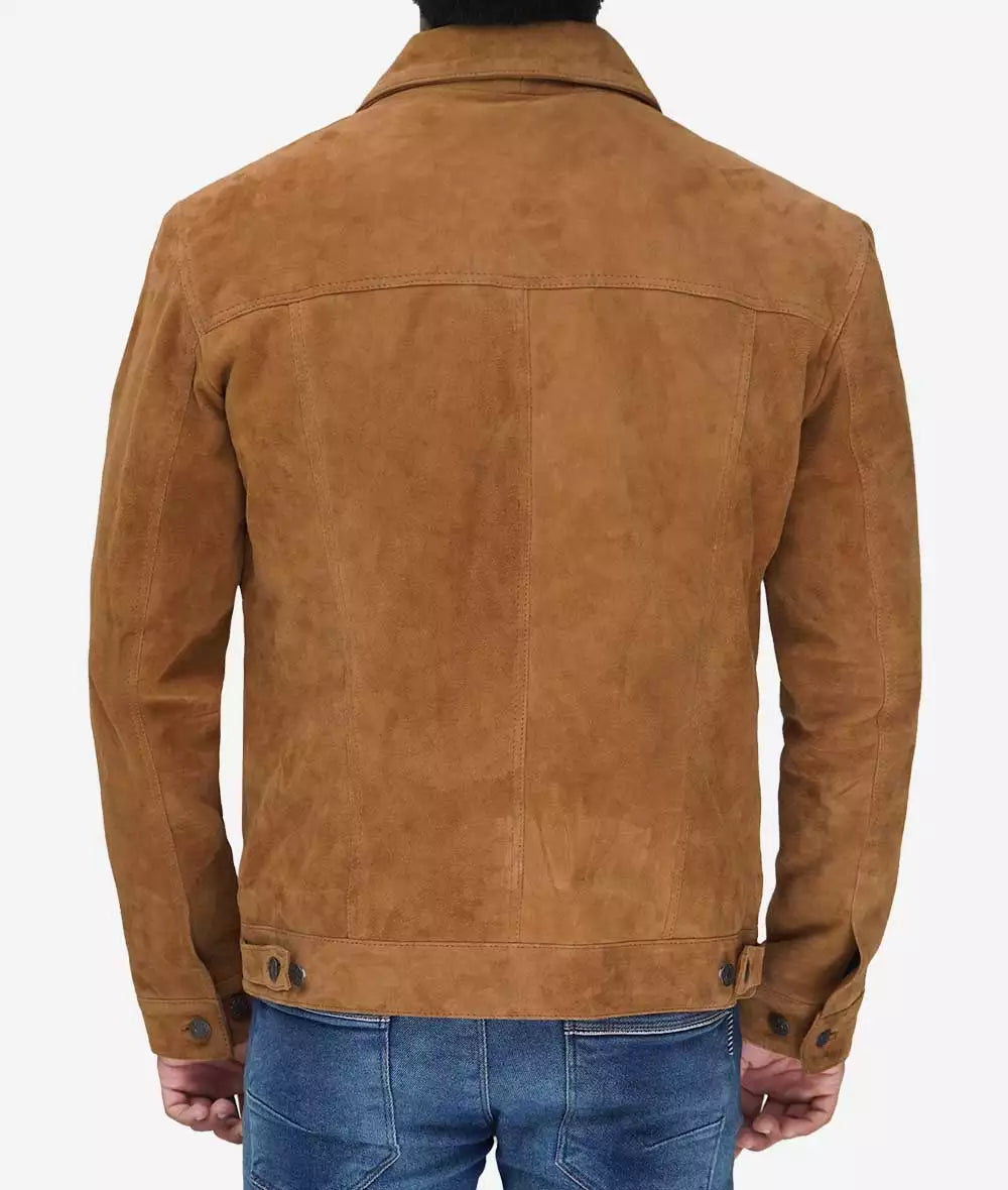 Men's Real Tan Suede Trucker Jacket LSM-0083