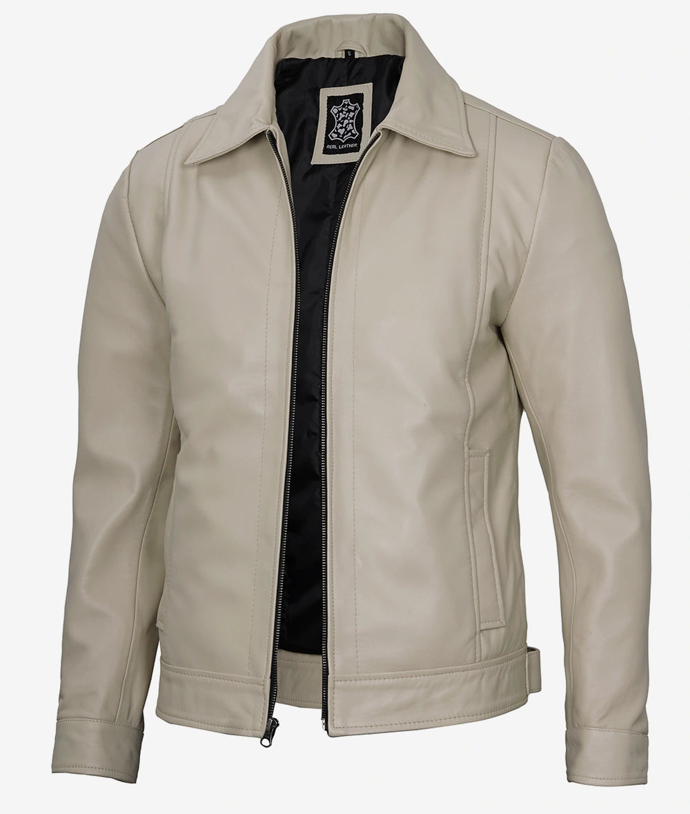 Men's Cowhide Leather Jacket with Shirt Collar LSM-0024