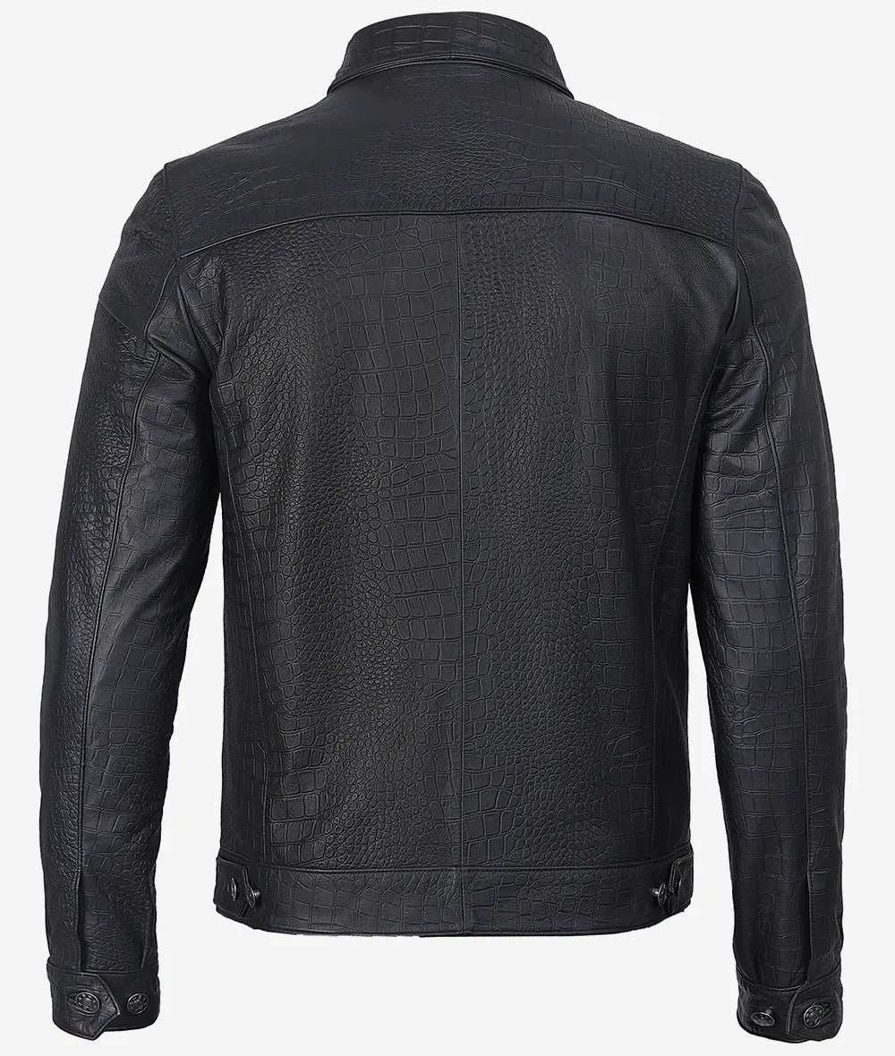 Men's Premium Black Crocodile Textured Leather Jacket LSM-0030