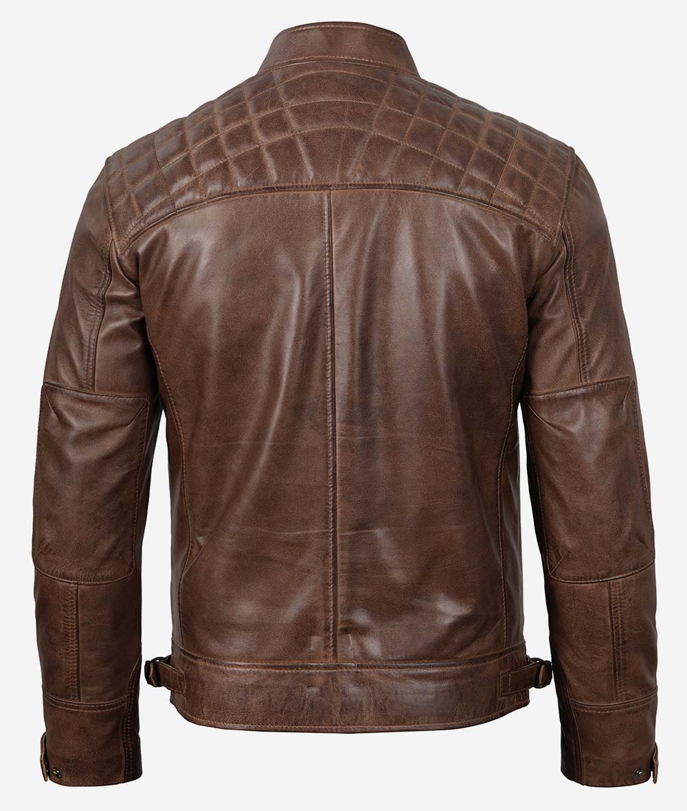 Men's Coffee Brown Motorcycle Leather Jacket LSM-0022