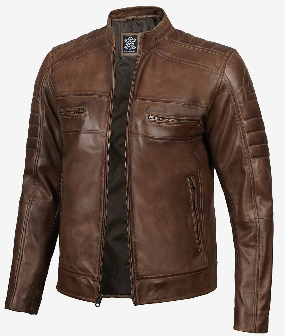 Mens Coffee Brown Biker Leather Jacket LSM-0042