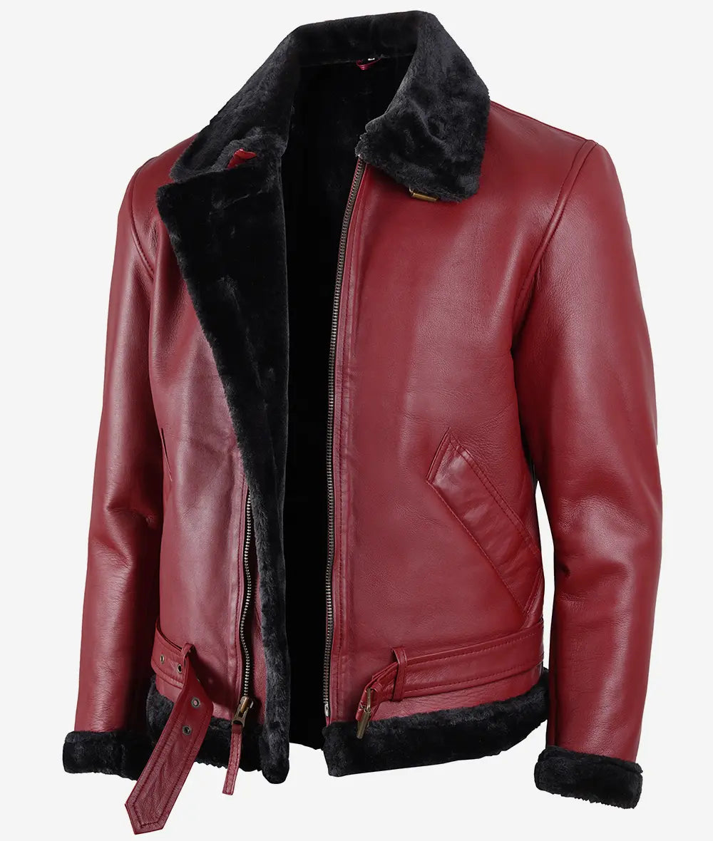Men's Leather Shearling Bomber Jacket LSM-0056