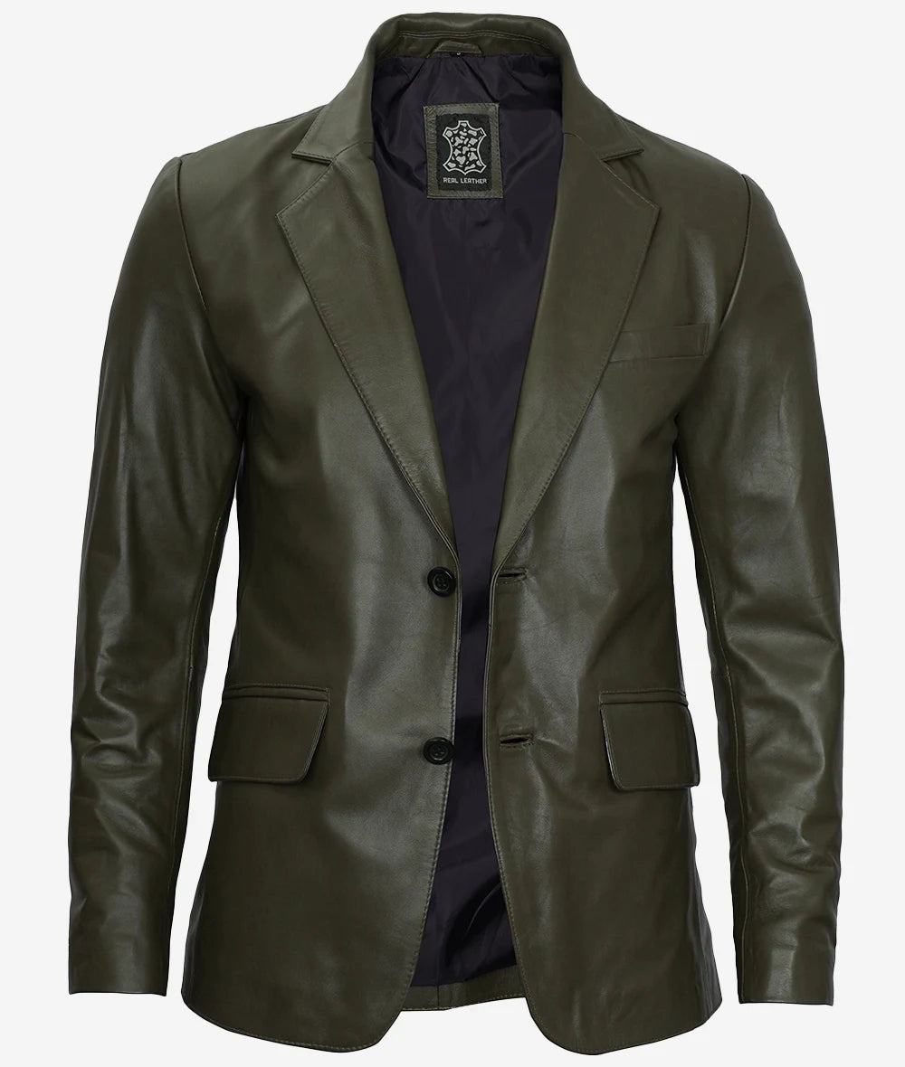 Mens Two Button Leather Blazer LSM-0073