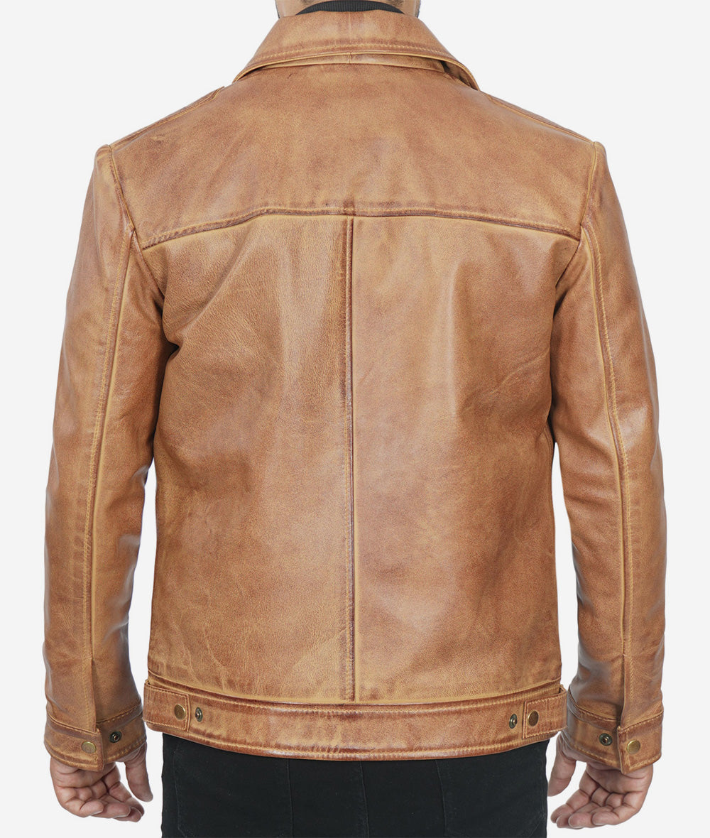 Mens Shirt Collar Leather Jacket Brown LSM-0048