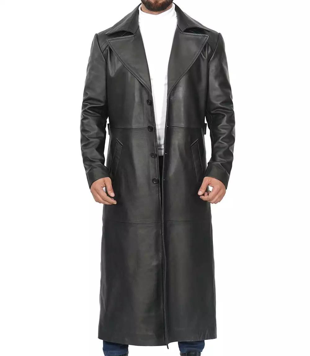 Men's Real Leather Full Length Brown Trench Coat LSM-0079