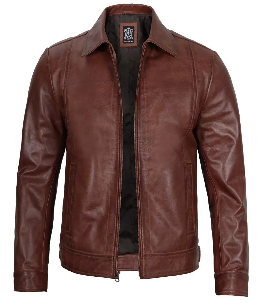 Reeves Men's Harrington Brown Real Leather Jacket LSM-0049