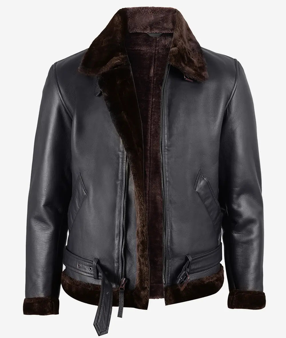 Men's Leather Shearling Bomber Jacket LSM-0056
