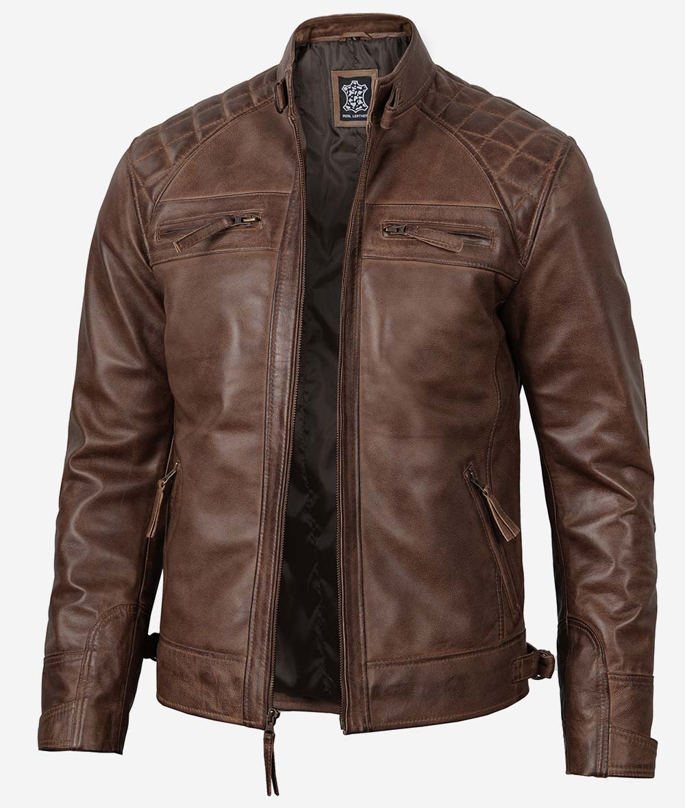 Men's Coffee Brown Motorcycle Leather Jacket LSM-0022