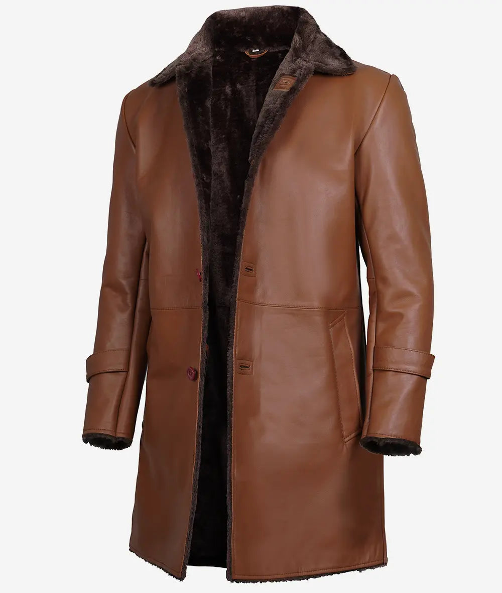 Men's 3/4 Length Shearling Leather Coat LSM-0052