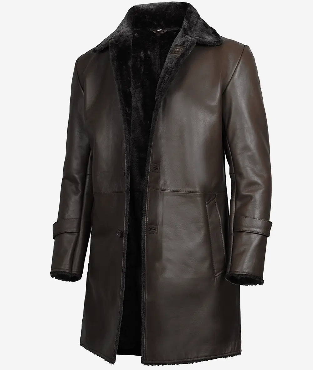 Men's 3/4 Length Shearling Leather Coat LSM-0052