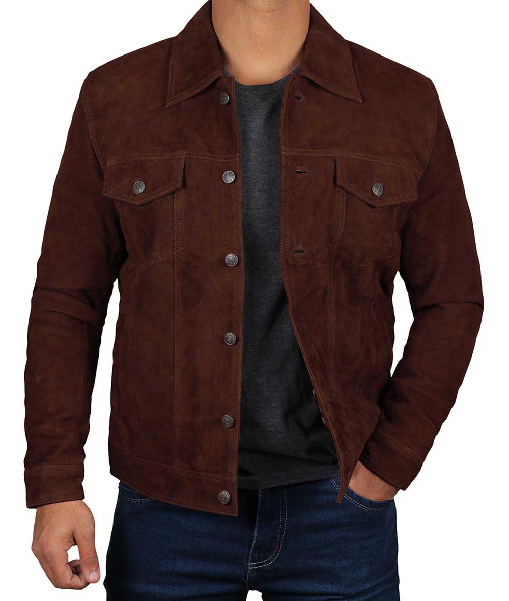 Dark Brown Trucker Suede Jacket for Men LSM-0086