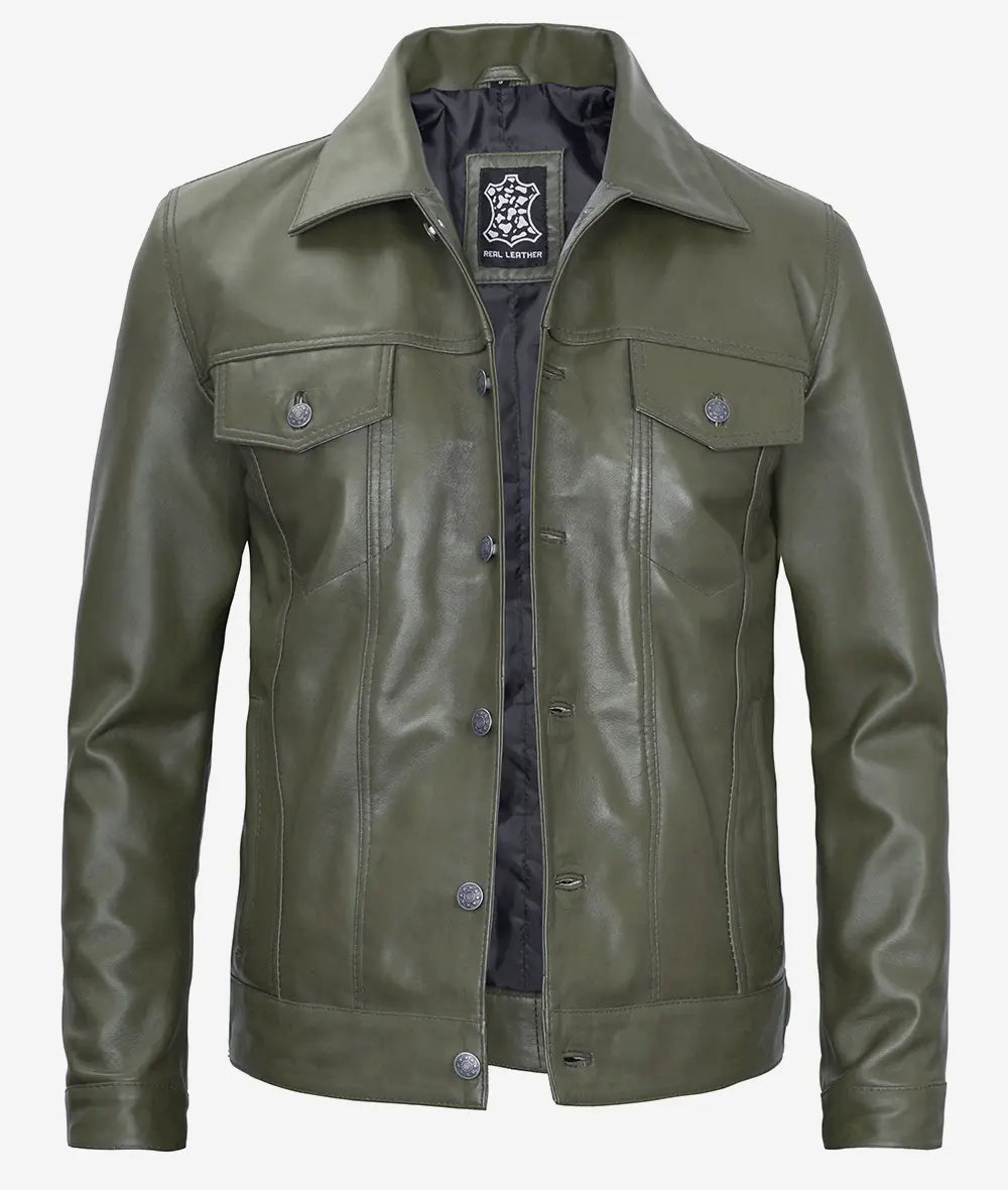 Men's Real Leather Trucker Jacket LSM-0037