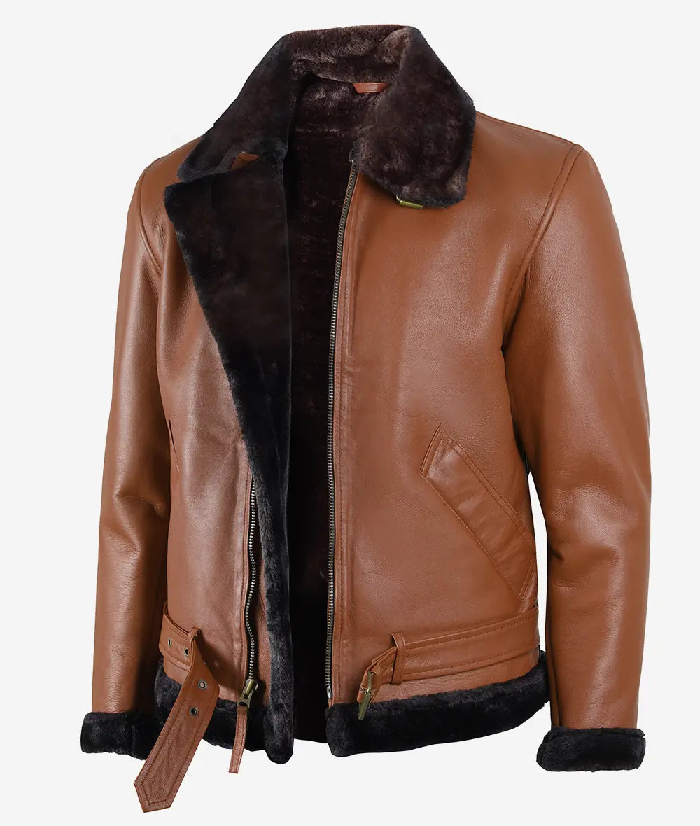 Men's Leather Shearling Bomber Jacket LSM-0056