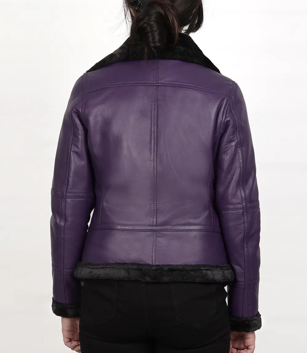 Women's Purple Shearling Leather B3 Bomber Jacket LSW-0065