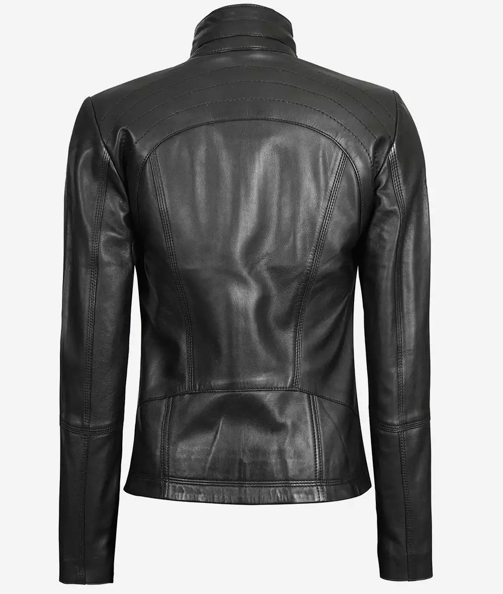 Acerra Womens Black Cafe Racer Leather Jacket LSW-0034