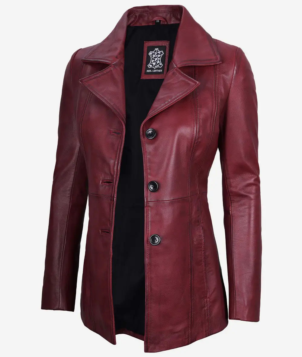 Womens Three Button Leather Blazer LSW-0092