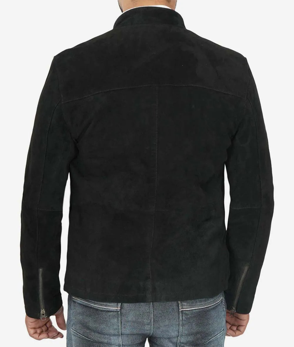 Men's Real Suede Black Biker Jacket LSM-0084