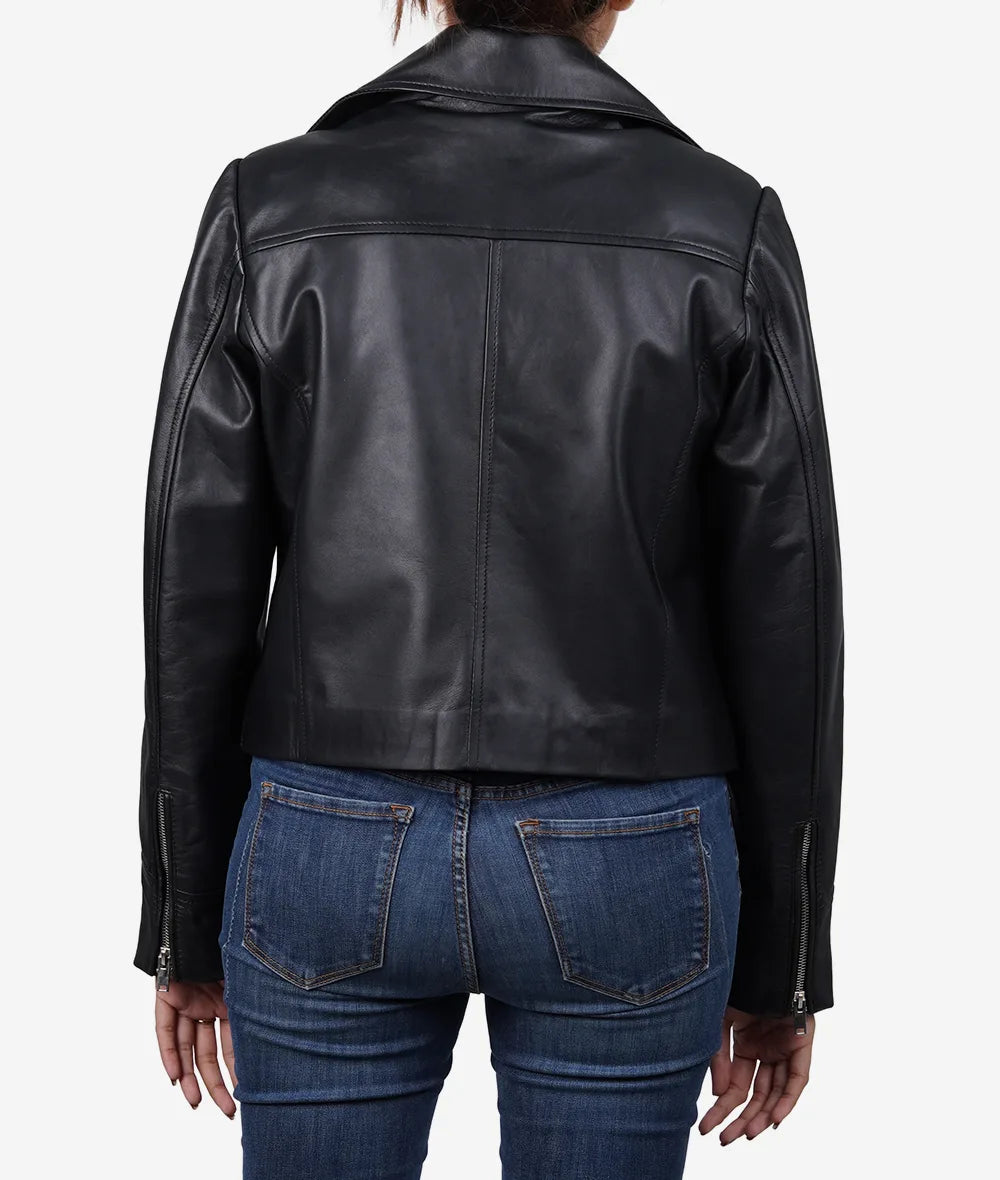 Women Black Lambskin Leather Relaxed Fit Moto Jacket LSW-0055