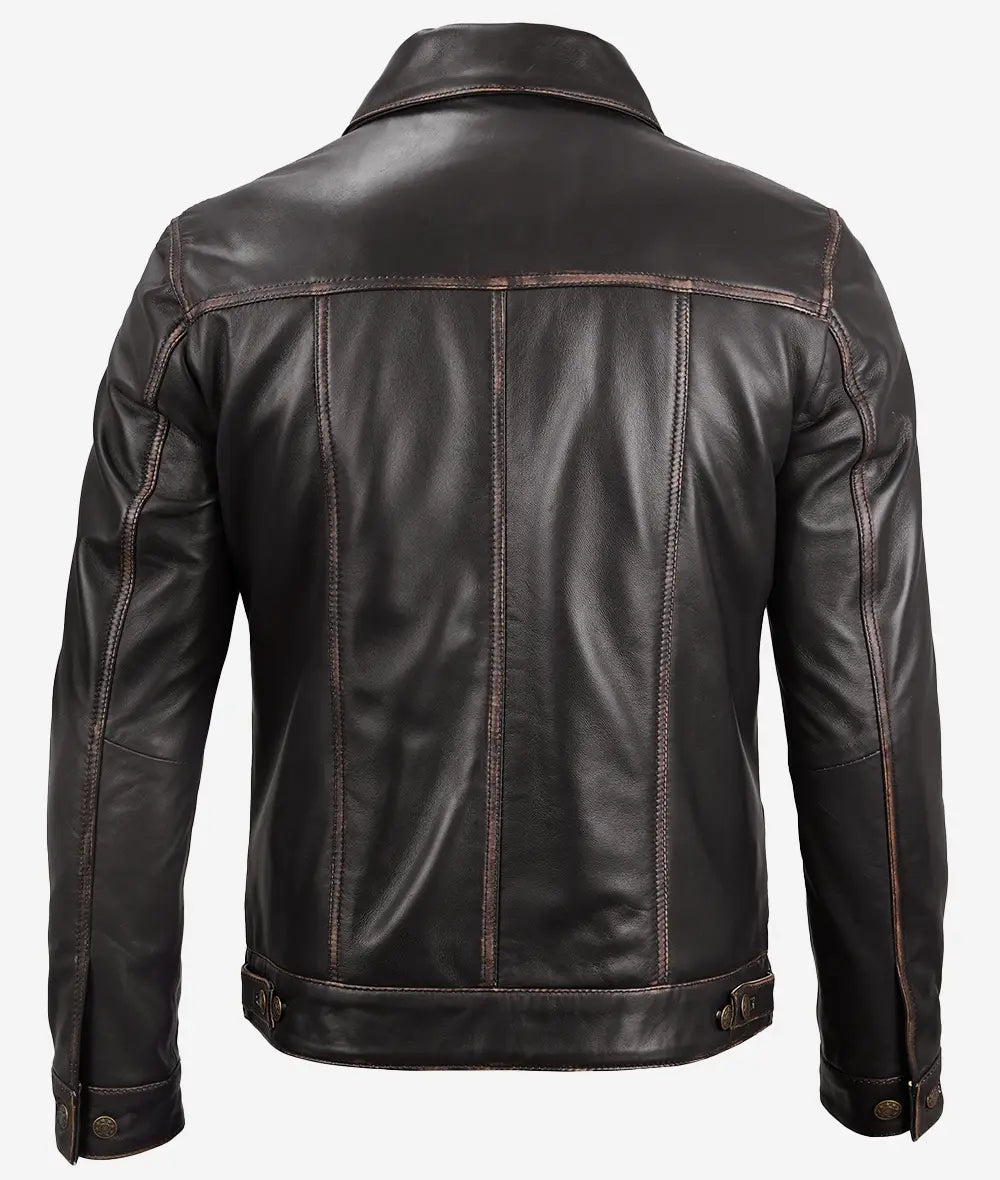 Fernando Men's Dark Brown Leather Trucker Jacket LSM-0011