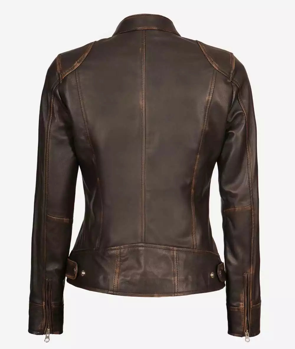 Dodge Womens Dark Brown Cafe Racer Leather Jacket LSW-0049