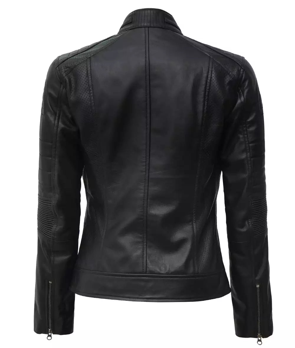 Women's Classic Black Leather Biker Jacket LSW-0020
