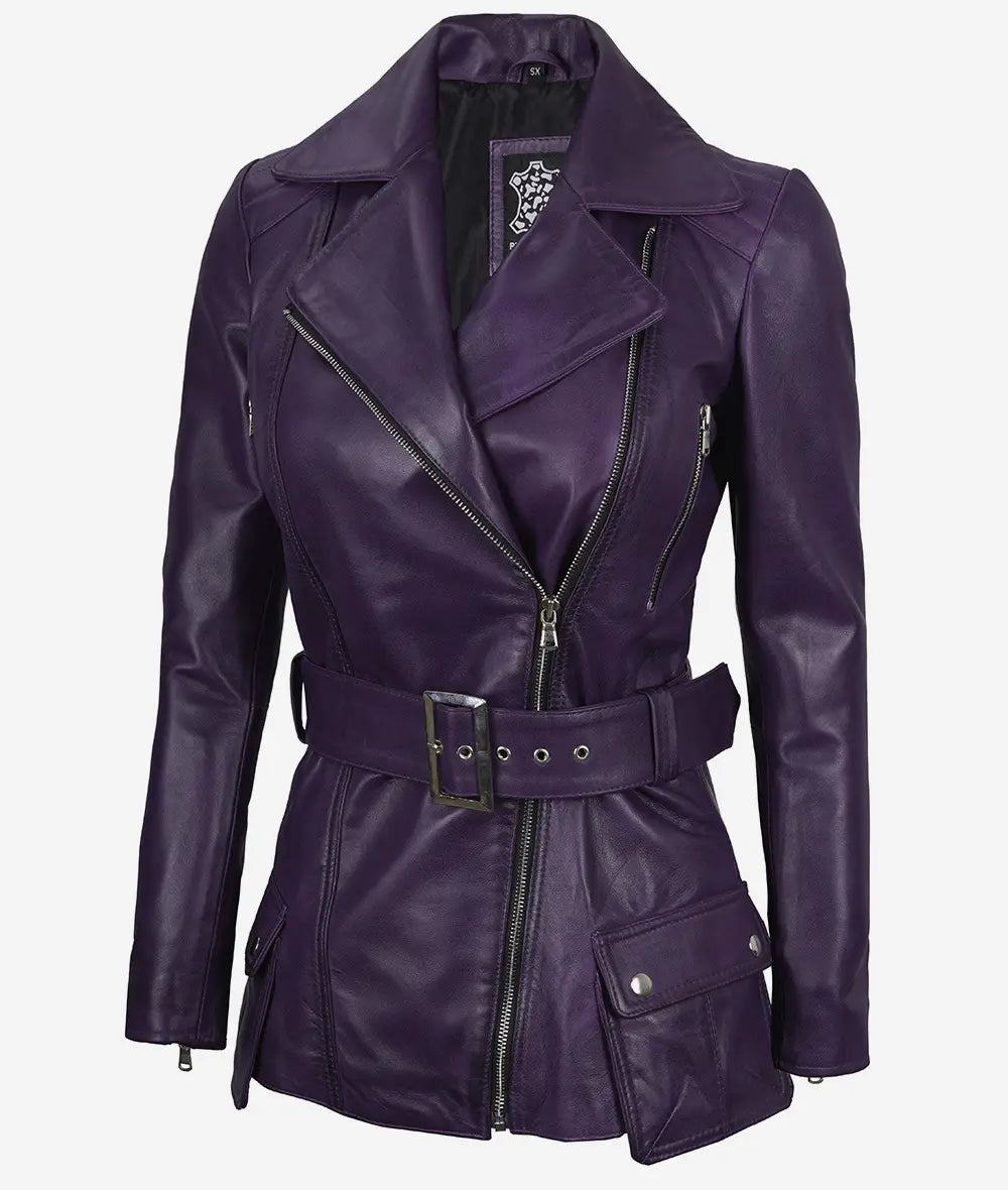 Women's Asymmetrical Belted Moto Jacket LSW-0037