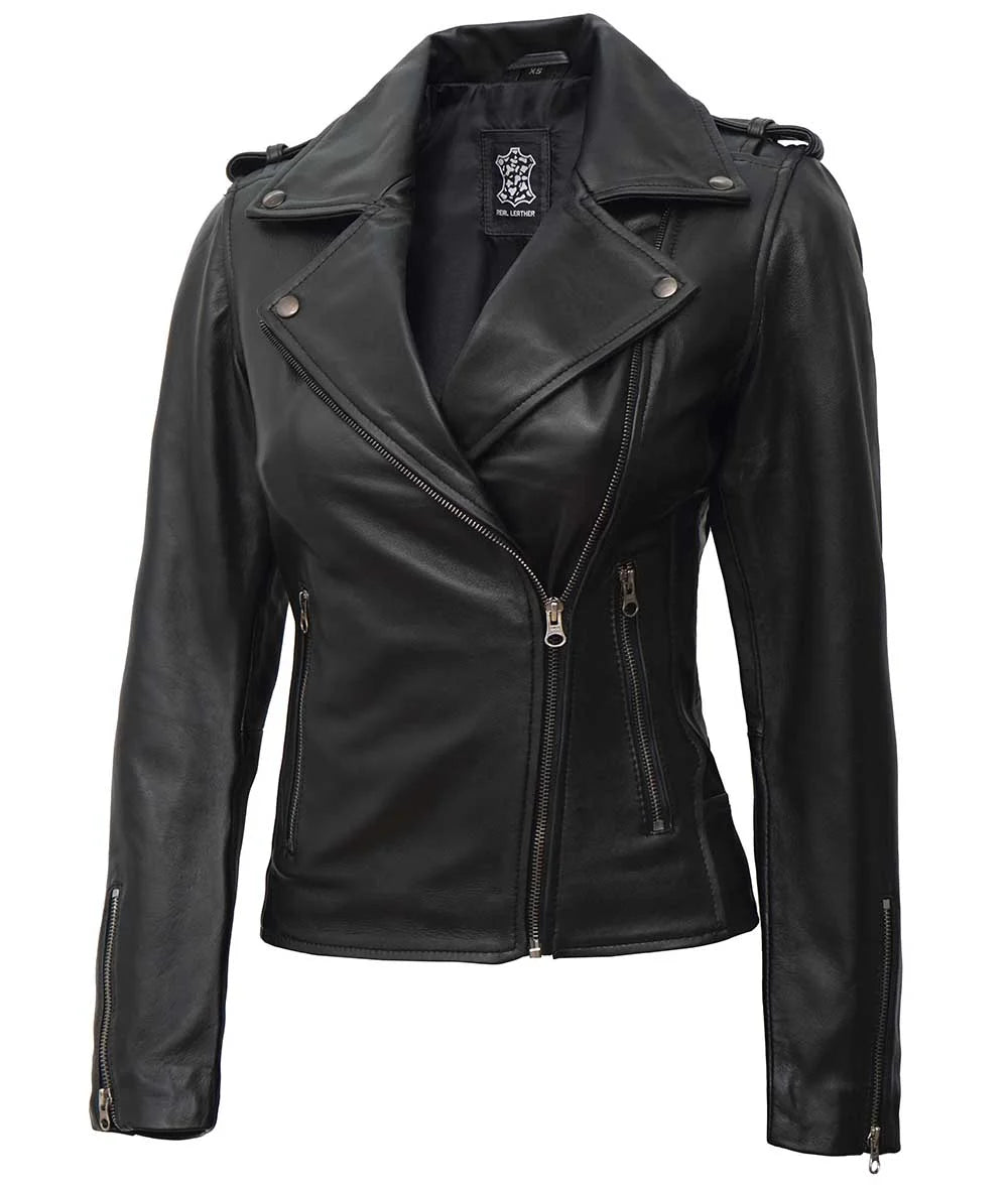 Women's Asymmetrical Biker Style Leather Jacket LSW-0018