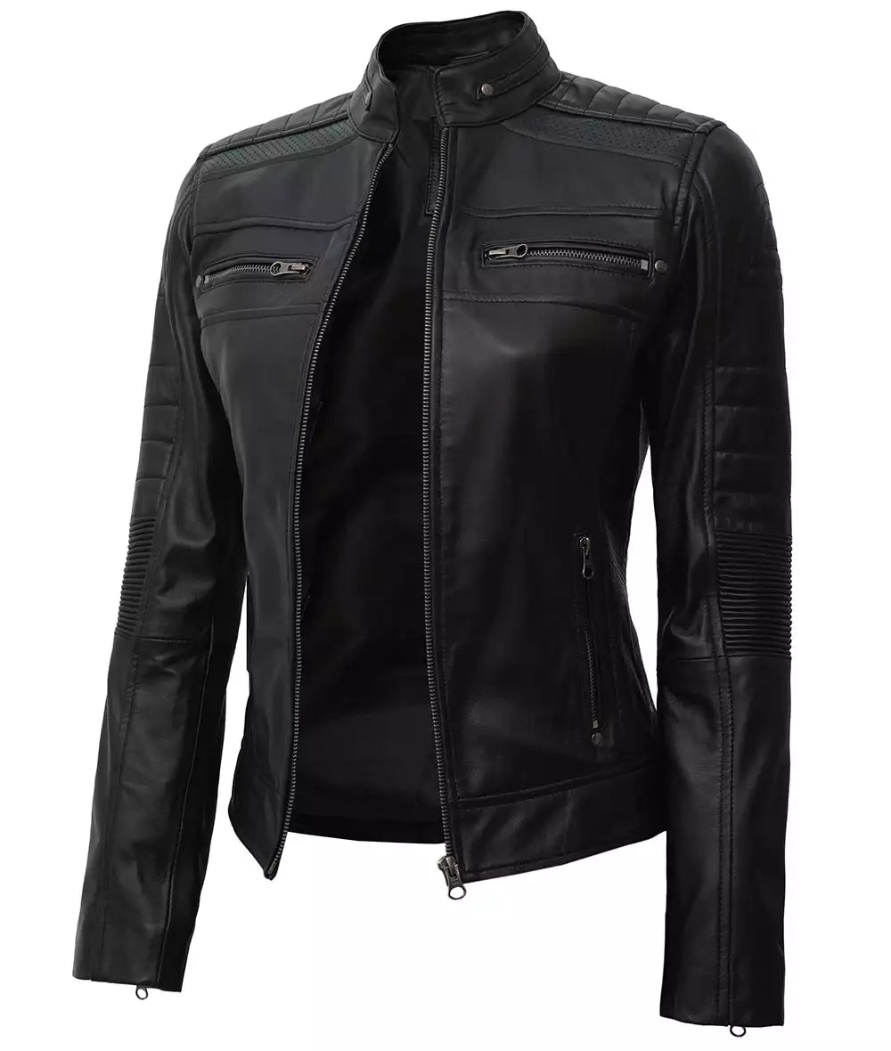 Women's Classic Black Leather Biker Jacket LSW-0020
