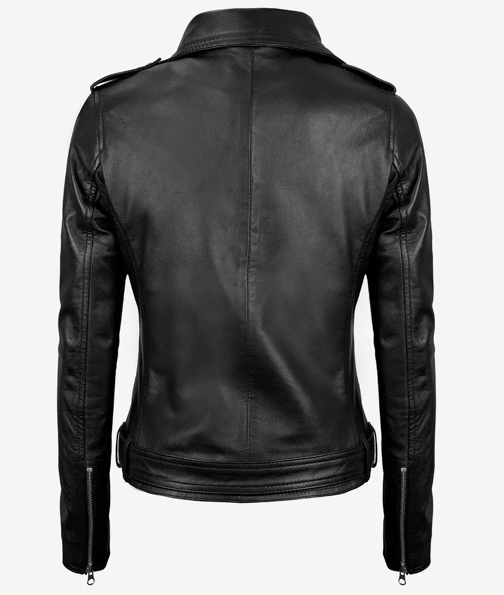 Marcella Black Asymmetrical Motorcycle Leather Jacket for Women LSW-0062