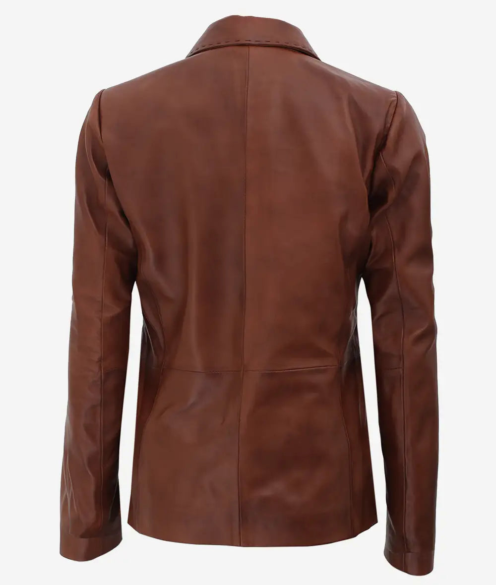 Womens Premium Two Button Brown Leather Blazer LSW-0088
