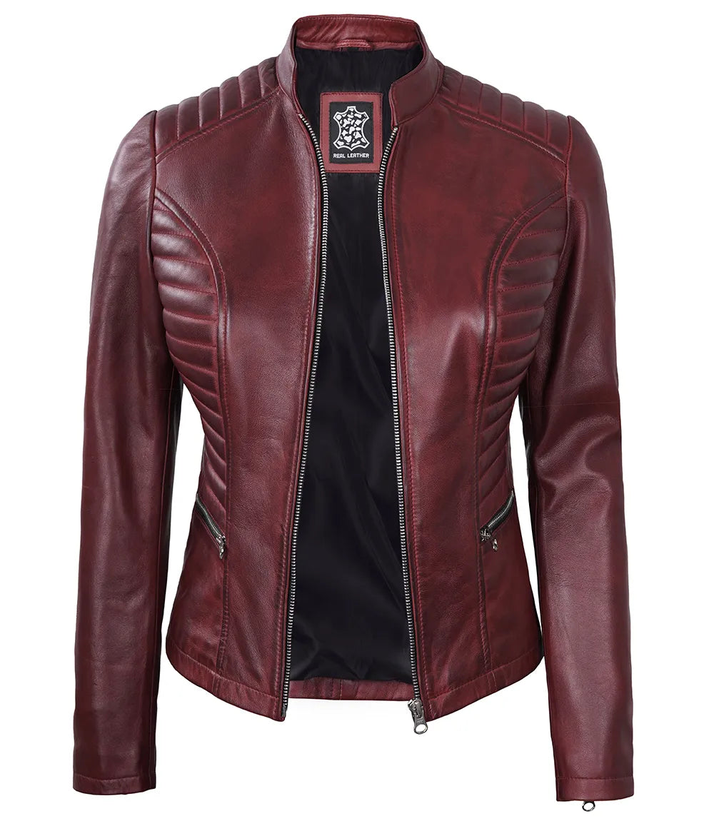 Women's Slim Fit Cafe Racer Leather Jacket LSW-0054