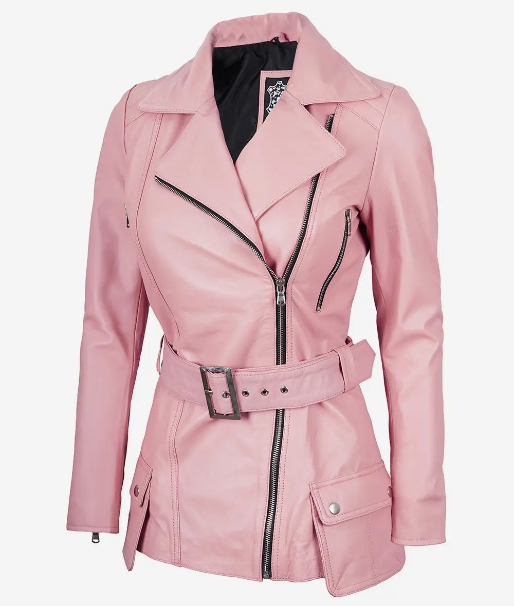Women's Asymmetrical Belted Moto Jacket LSW-0037