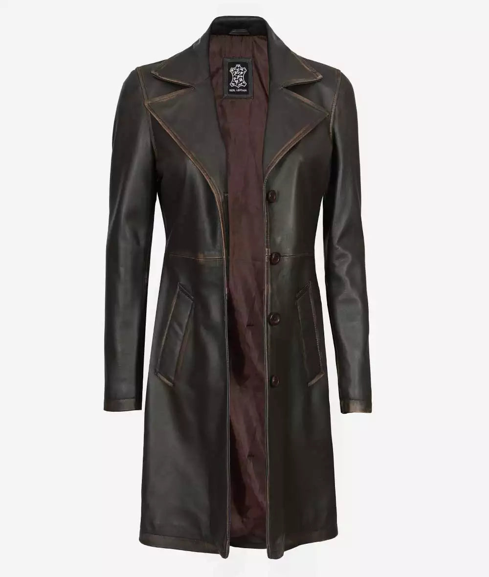 Women's Dark Brown 3/4 Length Leather Coat LSW-0105