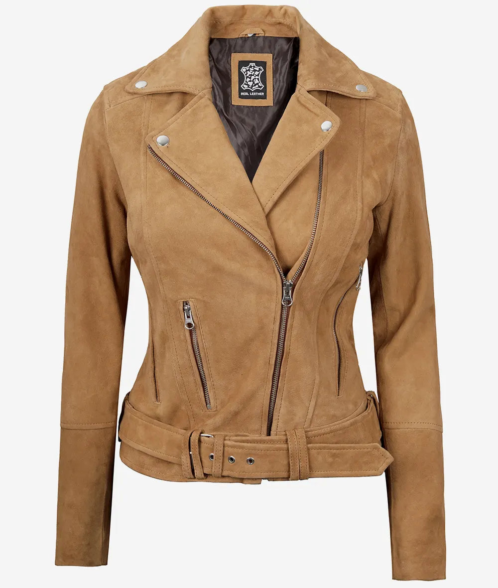 Women's Premium Brown Suede Moto Jacket LSW-0108