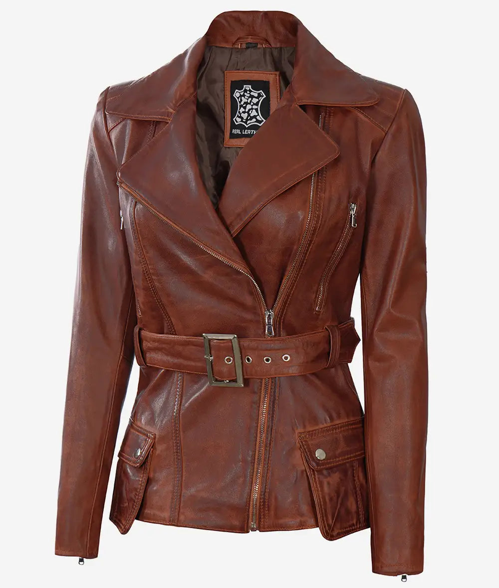 Women's Asymmetrical Belted Moto Jacket LSW-0037