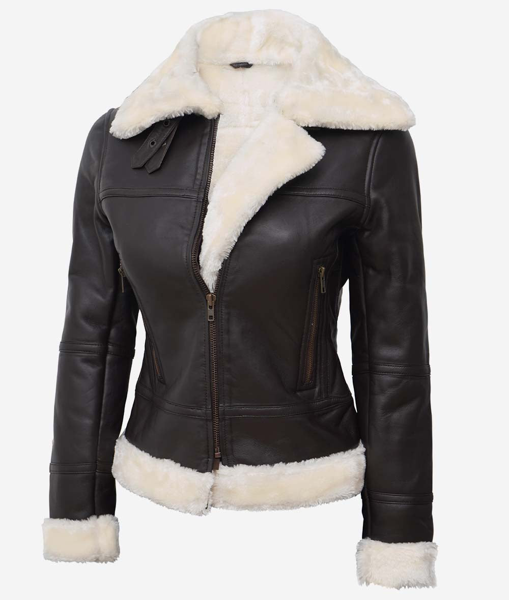 Women's Classic B3 Leather Bomber Shearling Jacket LSW-0019
