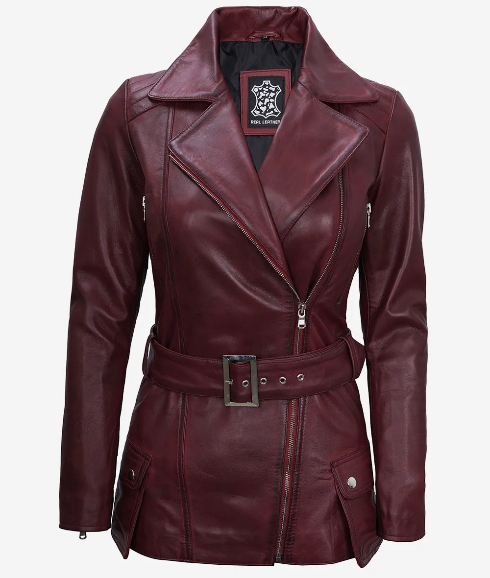 Women's Asymmetrical Belted Moto Jacket LSW-0037