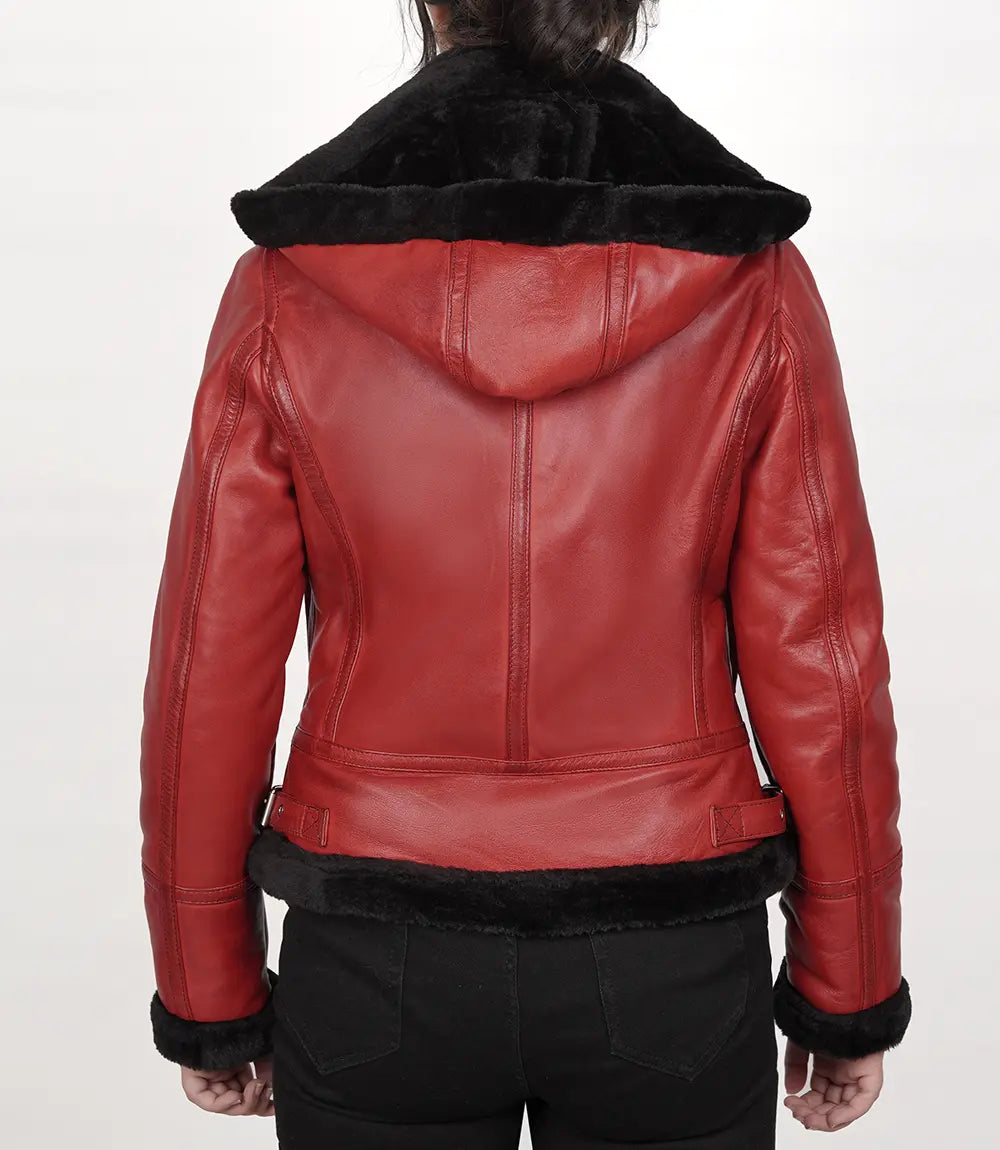 Women's Red B3 Bomber Shearling Leather Jacket LSW-0076