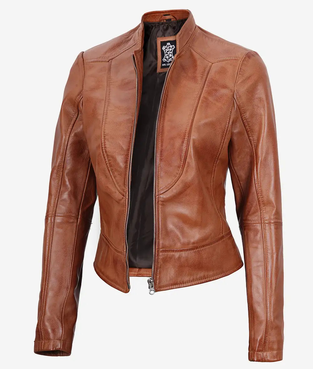 Women's Slim Fit Leather Biker Jacket LSW-0025